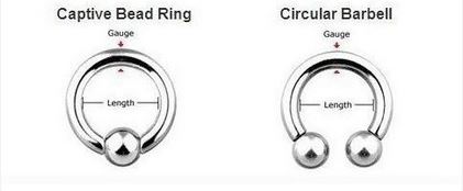 Wenkbrauwpiercing ring maten