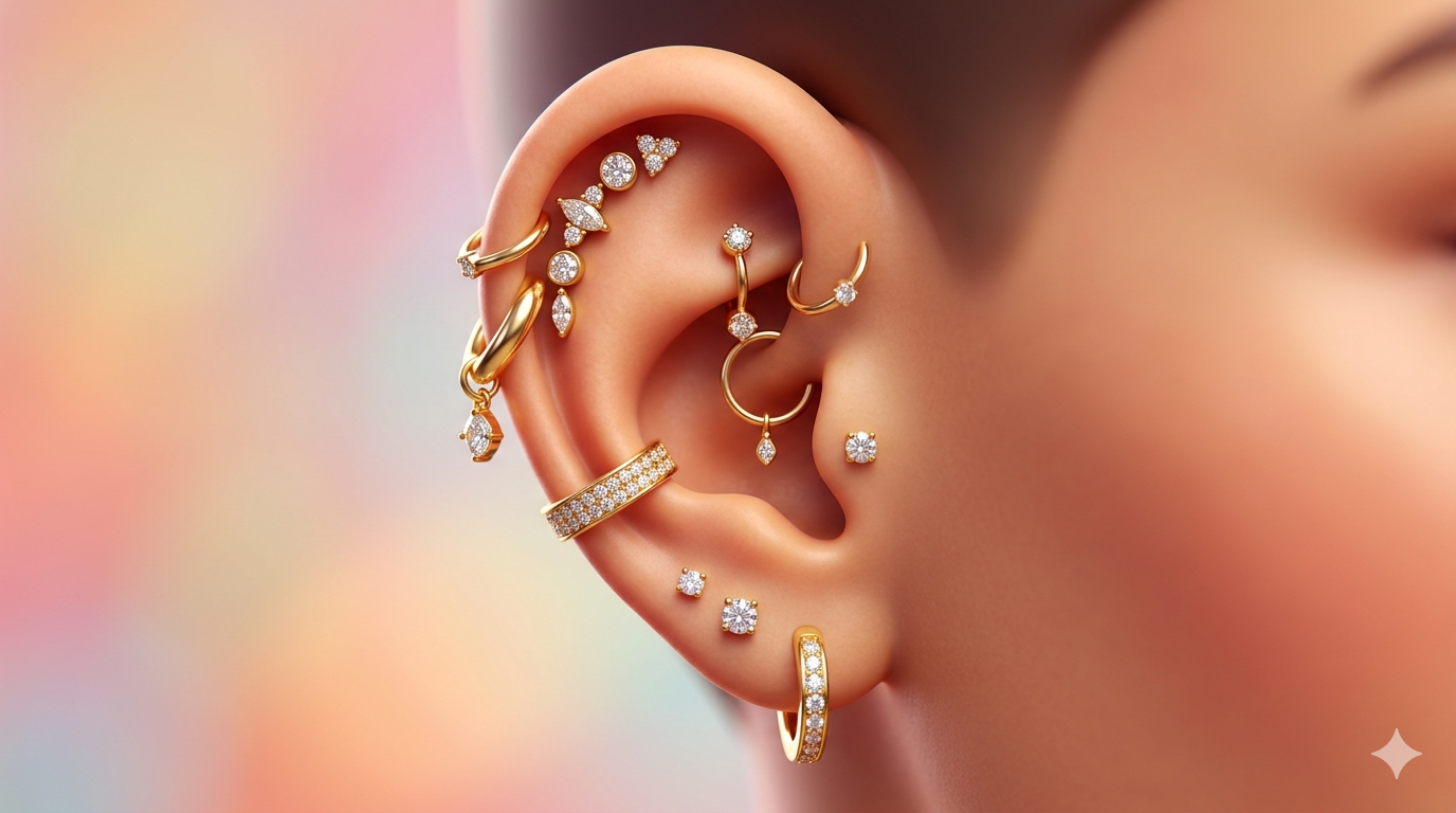 De kunst van de 'Curated Ear': Zo stel je de perfecte oorpiercing combinatie samen De kunst van de 'Curated Ear': Zo stel je de perfecte oorpiercing combinatie samen