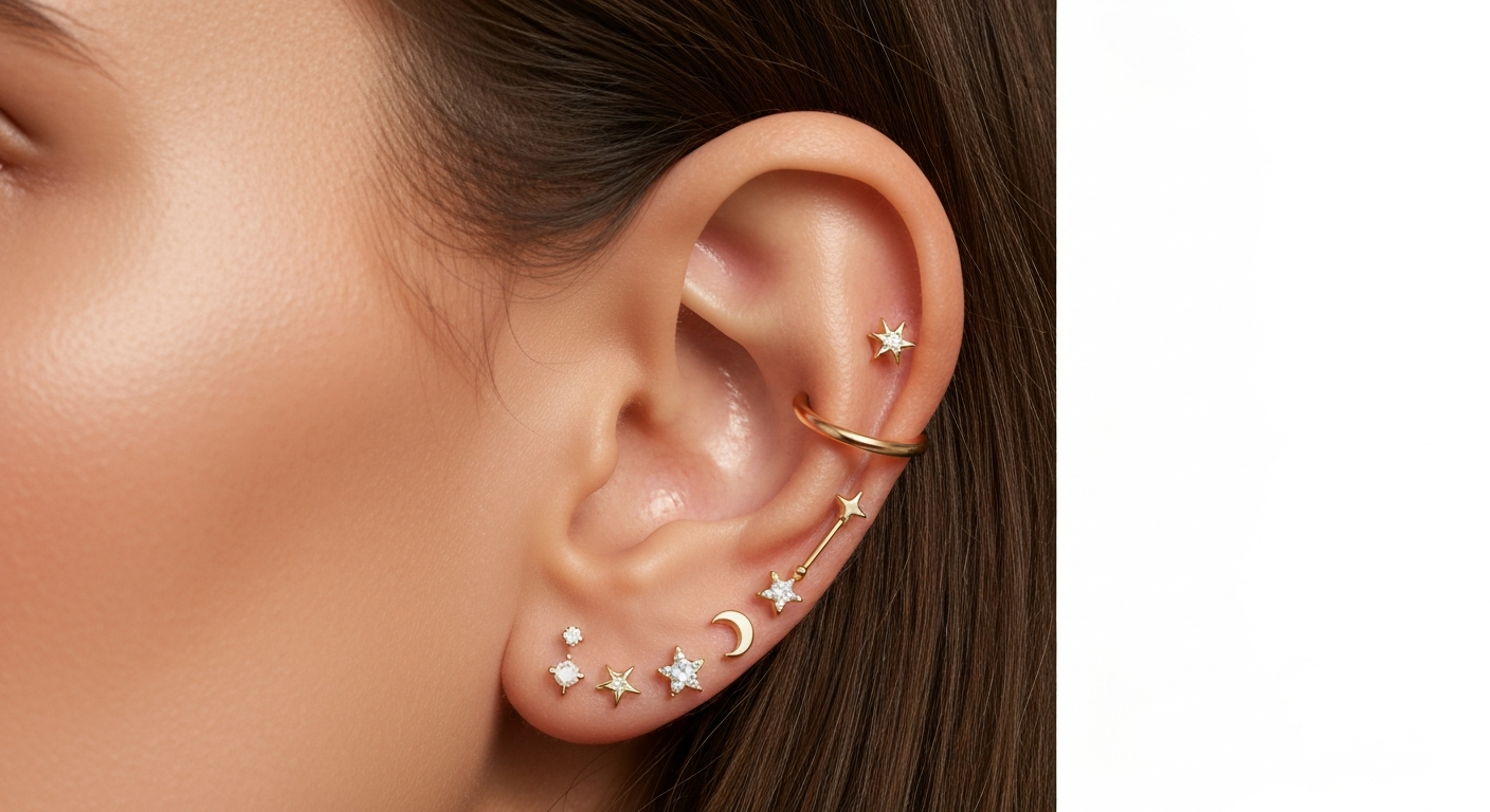 De kunst van Ear Curation: Hoe combineer je verschillende oorpiercings tot één geheel? De kunst van Ear Curation: Hoe combineer je verschillende oorpiercings tot één geheel?