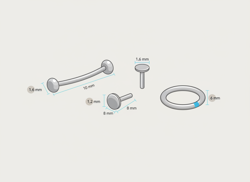 Piercings, de standaard maten Piercings, de standaard maten