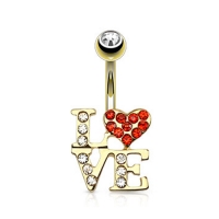 Navelpiercing love gold plated 14kt.