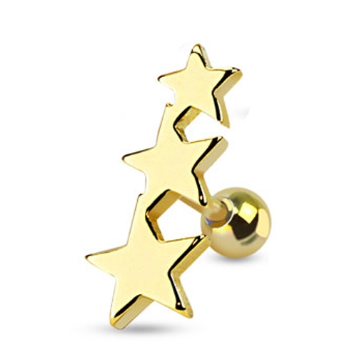 Helix piercing 3 sterren gold plated