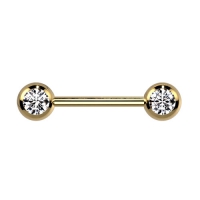 Tongpiercing titanium gold plated dubbele steen wit 14mm