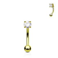 Piercing CZ steentje rond wit gold plated 14 kt.
