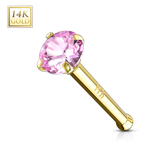 14K Gouden Nose Pin met roze Zirconia 2 mm