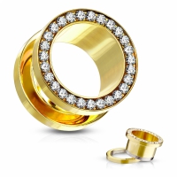 10 mm Screw-fit tunnel gold plated met witte steentjes