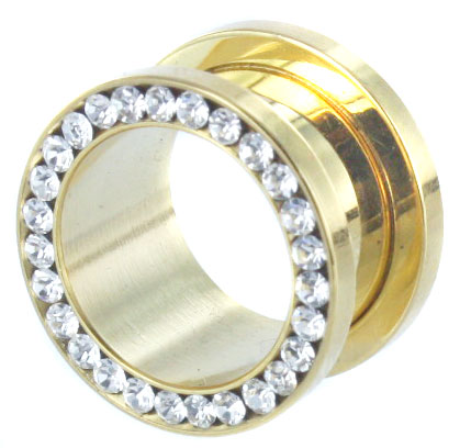 25 mm Screw-fit tunnel gold plated met witte steentjes