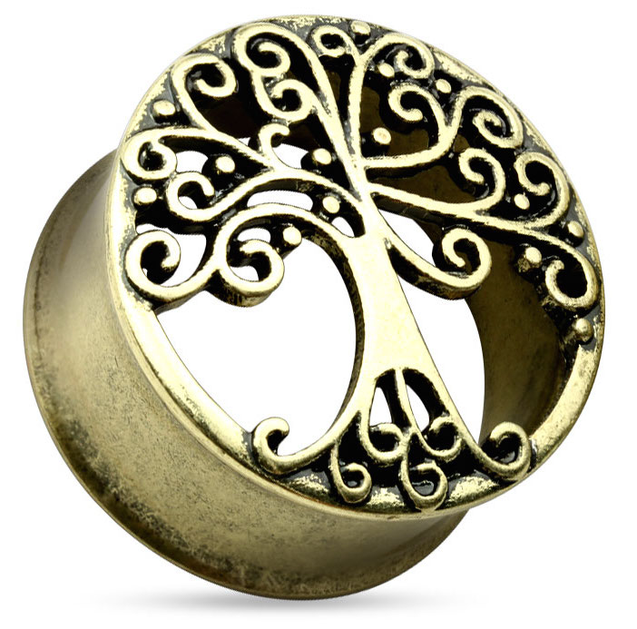Tree Of Life Antiek gold plated Tunnel - 22 mm