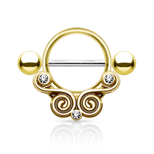 Tepelpiercing swirl met steentjes 1.6x10 - goud Tepelpiercing swirl met steentjes 1.6x10 - goud