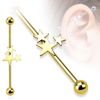 Industrial piercing sterren gold plated