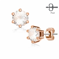 Oorbellen rose gold plated met witte steen 3 mm