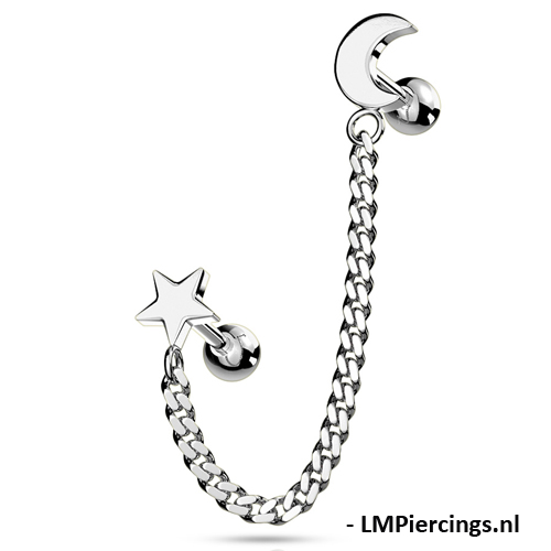 Helix piercing ketting met maan ster -