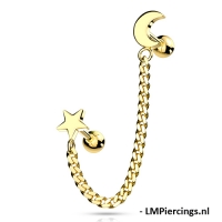Helix piercing ketting met maan en ster gold plated