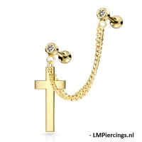Helix piercing ketting met massief kruis hanger gold plated