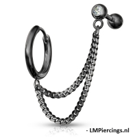 Helix piercing dubbele ketting met oorbel ring zwart