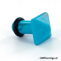 12 mm single-flared plug Turquoise steen vierkant