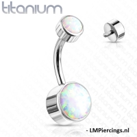 Navelpiercing titanium dubbel opal wit