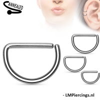 Piercing buigbare ring D-shape 1.2x8
