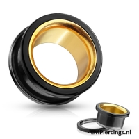 6 mm Screw-fit tunnel zwart met goud binnenwerk