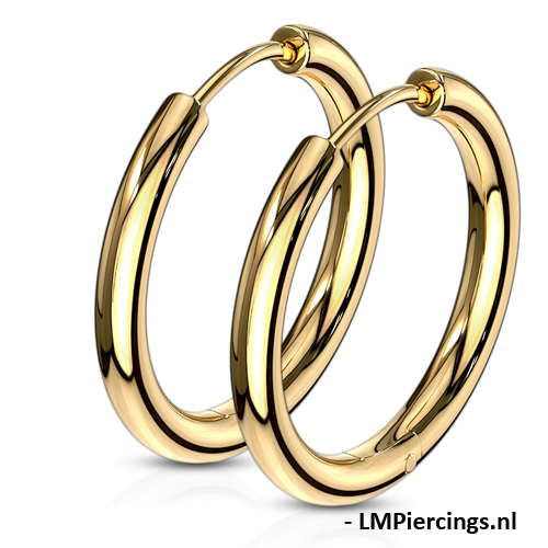 Oorbellen hanger ring 14 mm gold plated