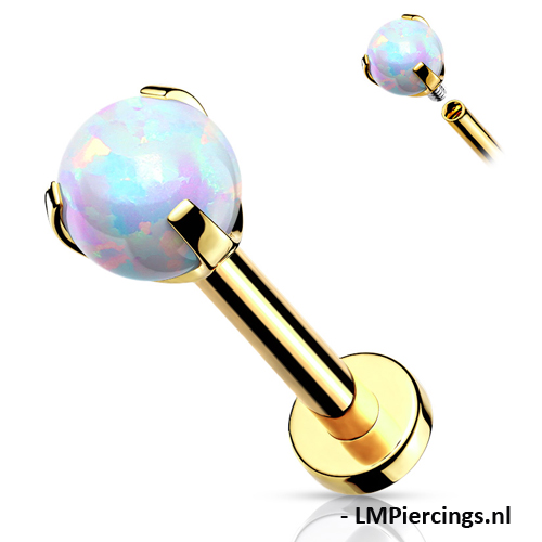 Piercing opal bal gold plated