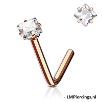 Neuspiercing L-bend square CZ rose gold plated