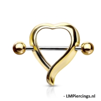 Tepelpiercing hart shaped gold plated