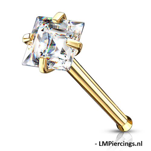 Neuspiercing CZ top square gold plated