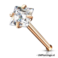 Neuspiercing CZ top square rose gold plated