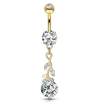 Navelpiercing glimmend blad met grote CZ steen gold plated