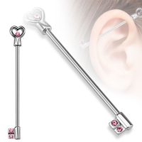 Industrial piercing hart met sleutel roze