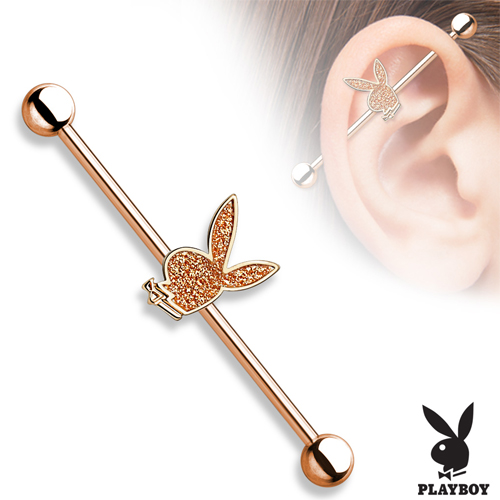 Industrial piercing playboy rose gold plated