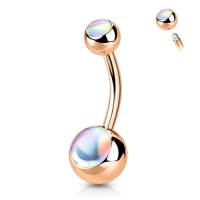 Navelpiercing rose gold plated Iridescent steen top wit