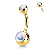 Navelpiercing gold plated Iridescent steen top wit