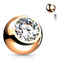 opschroefbal rose gold plated met wit steentje 6 x 1,6mm