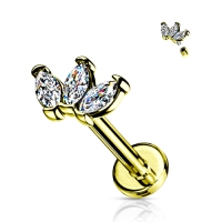 Piercing triple marquise 6mm gold plated