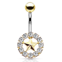 Navelpiercing Star With Crystal rounds goud