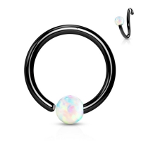 Piercing hoop ring zwart met opal steentje 0.8x8 mm