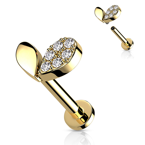 Piercing sprout heart top wit gold plated 8mm
