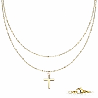 Ketting  cross met Petite Beads dubbel laags goud kleur