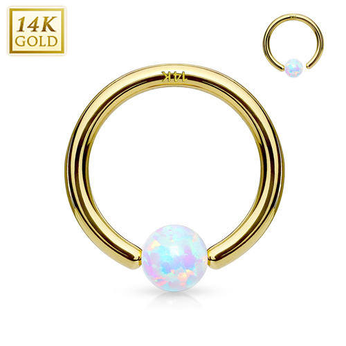 14 kt. piercing hoop ring goud met opal steentje 1.2x8mm