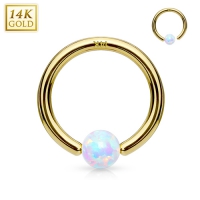 14 kt. piercing hoop ring goud met opal steentje 0.8x8mm