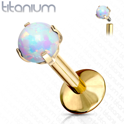 Titanium piercing opal stud 1.2x6mm gold plated