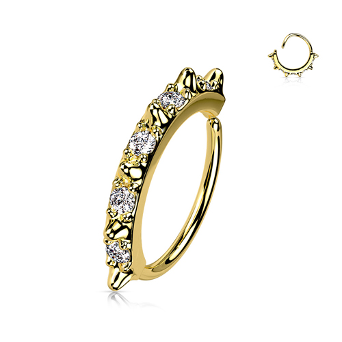 Buigbare ring Spikes with CZ in between gold plated 0.8X8