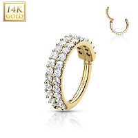 14kt goud double ring paved
