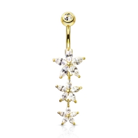 Navelpiercing Triple Marquise CZ Flowers gold plated