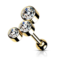Helix piercing 3 steentjes rond wit gold plated