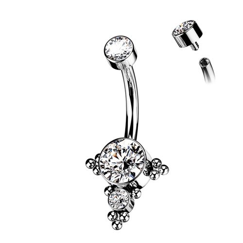 Navelpiercing titanium steen wit ball cluster sierlijk Navelpiercing titanium steen wit ball cluster sierlijk