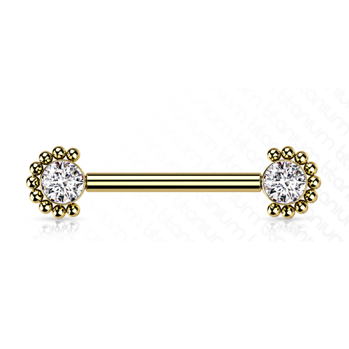 Tepelpiercing titanium Beaded Edge 1.6x14 - goud Tepelpiercing titanium Beaded Edge 1.6x14 - goud