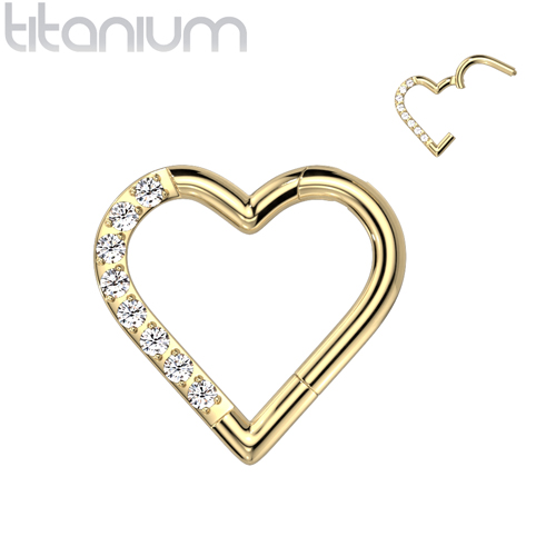 Titanium With Half CZ Paved Heart gold plated